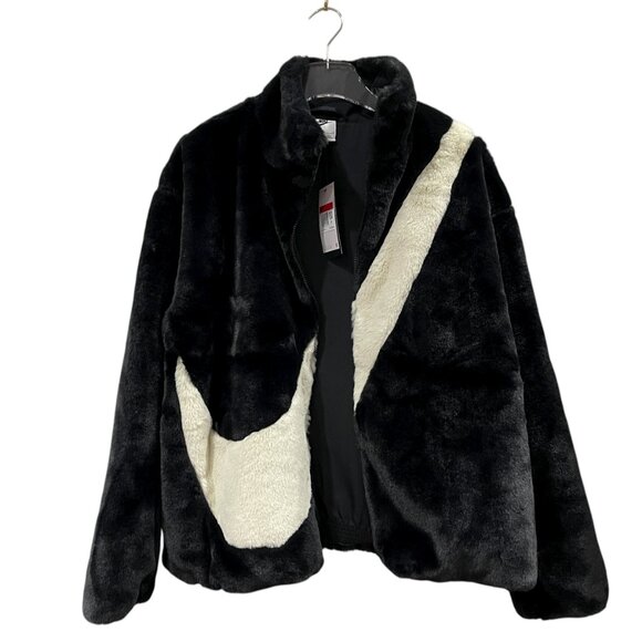 Nike Plush Faux Fur Full Zip Jacket in Black/Beige Women's Size L NWT MSRP $175 - Picture 2 of 8